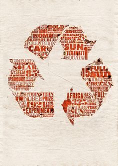 a poster with words written in the shape of a recyclable circle on white paper