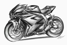 a drawing of a motorcycle is shown in black and white, as if it were drawn by hand