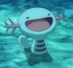 a cartoon character is standing in the water with his mouth wide open and teeth out