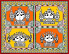 an orange and yellow bandanna with images of hindu deities