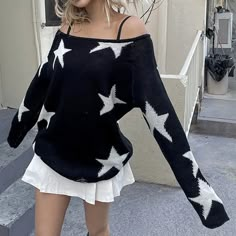 Star Aesthetic Clothing, Cute Star Clothes, Star Themed Outfits, Star Clothes, Crochet Shrugs, Star Clothing, Cute Star, Star Sweater, Halloween Outfit