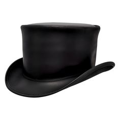 Discover unparalleled style with our El Dorado Top Hat, a true masterpiece from Voodoo Hatter. Crafted from genuine cowhide leather, this hat embodies luxury and craftsmanship. The Unbanded design and perfect fit from Size 6 to Size 8 make it a versatile choice for those who appreciate quality and style. This top hat isn't just an accessory; it's a statement. Whether you're a fan of steampunk fashion, a biker seeking the perfect hat, or simply a man looking for a classic and stylish headwear opt Luxury High Crown Adjustable Hat Bands, Western Leather Brimmed Costume Hats, Classic Leather Fedora With Flat Crown, Adjustable Leather Top Hat With Curved Brim, Elegant High Crown Top Hat For Rodeo, Adjustable Top Hat With Flat Crown For Formal Events, Adjustable Top Hat With Flat Crown For Formal Occasions, Formal Adjustable Top Hat With Flat Crown, Classic Leather Top Hat With Wide Brim