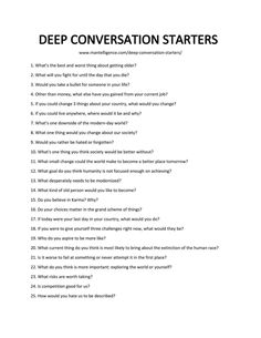 a question sheet with the words deep conversation starter