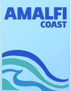 the logo for amalfi coast is shown in blue and green waves on a light blue background