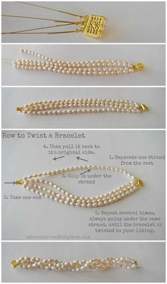 the instructions for how to make a pearled necklace with gold wire and pearls on it