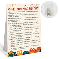 a christmas pass the gift card with an image of presents on it and a magnet