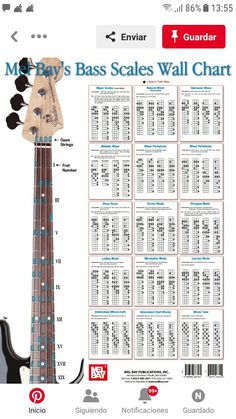 the bass scale is displayed on an iphone screen, with instructions for how to use it