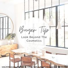 a dining room table and chairs with the words blogger tip look beyond the cosmeticss