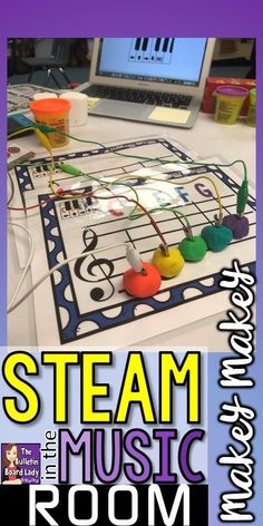 the steam music room is set up for kids to play