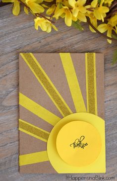 a card with the words sunshine thank you card on it and yellow flowers in the background