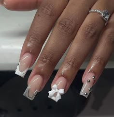 French Top Design Nails, White French Tip With Gold Accent, 21st Birthday Acrylic Nails, White French With Design, White French Tip Nails With Design Ideas, C Curve Nails, French Acrylic Nail Designs, Hello Nails, Lavender Nails