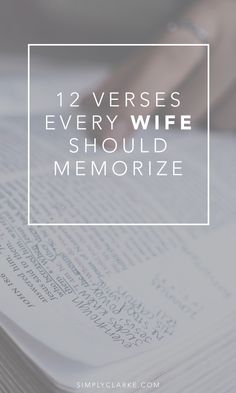 an open book with the title 12 verses every wife should memo