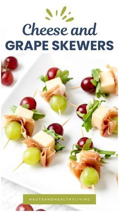 Simple yet elegant, cheese and grape skewers are the perfect bite-sized appetizers, combining sweet and savory flavors. Ideal for parties, they’re a crowd-pleasing snack that’s quick to assemble. Appetizers For Summer, Grape Skewers, Grape Appetizers, Classy Appetizers, Skewer Appetizers, Bite Size Appetizers, Healthy Appetizer Recipes, Best Party Food, Charcuterie Inspiration