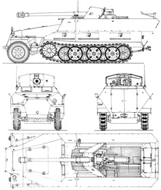 a drawing of an army vehicle with four wheels and two large tanks on the side