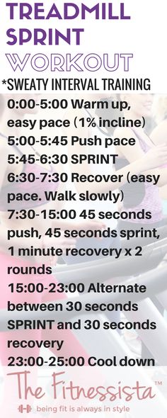 the treadmill workout workout schedule is shown in purple and white with pink lettering on it