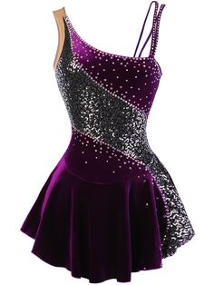 a purple and black dress with sequins on it