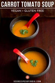 two bowls filled with soup and garnished with parsley