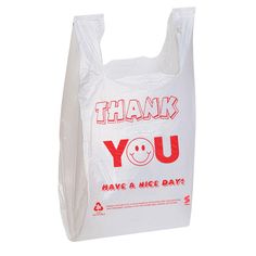 a white plastic bag with the words thank you have a nice day on it and a smiley face