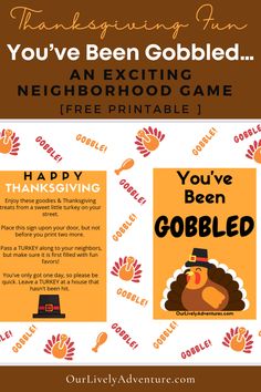 thanksgiving party flyer with an image of a turkey and the words you've been gobbled