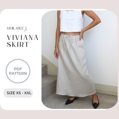 Vivianna Maxi Skirt sewing pattern PDF. DIY your own skirt with pdf linen skirt pattern. Skirt pattern- digital pattern with step by step SEWING INSTRUCTION. Please note that: This is a DIGITAL PATTERN for instant download. Not a ready made skirt. PDF pattern format for printing on A0, US LETTER and A4 paper size. Maxi skirt Sewing PDF pattern for sizes: XS, S, M, L, XL, XXL Check the size chart on the PHOTO to find your size. You will receive: -US LETTER PATTERN -A4 PATTERN -A0 PATTERN -Guide on how to print pattern. -Guide on how to place printed patterns together. -STEP BY STEP sewing INSTRUCTIONS with photos and texts, easy to follow. Seam allowances included. If you have any question please contact me, I'm happy to hear from you. 2 Yard Skirt Pattern, Linen Skirt Pattern, Midi Skirt Sewing Pattern, Maxi Skirt Sewing, Maxi Skirt Sewing Pattern, Straight Skirt Pattern, Maxi Skirt Pattern, Sewing Pdf Pattern, Maxi Rock