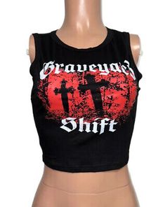 Graveyard Shift Halloween Bartender Crop Top Gothic Costume Casual Party Tank  | eBay Scene Wardrobe, Jack Sullivan, Goth Tops, Gothic Tank Tops, Skz Concert, Goth Fits, Rock Star Outfit, Casual Punk, Gothic Costume