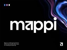 a black background with the word mapi in white letters and an abstract swirl pattern