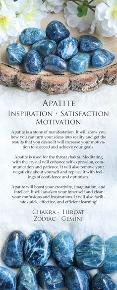 "Inspiration * Satisfaction * Motivation Take these stones with you easily! Pocket stones are not that big and flat in shape so that you can easily put them in your pocket or other pockets. Because they are flat you can take them comfortably with you during your day. The stone can be held in the hand and rotated, due to the contact with the skin of the hand, the stone has a calming influence and allows it to exert its powers. Because of the flat shape, they are also comfort table in the hand. Bl Apatite Meaning, Learning Inspiration, Crystal Store, Apatite Crystal, Crystals Store, Crystals Healing Properties, Spiritual Crystals, Gemstone Meanings, Crystal Therapy