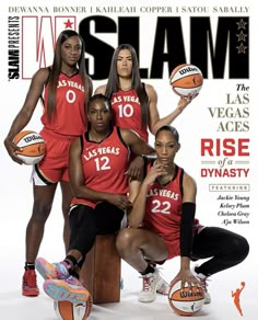 the cover of slam magazine featuring three women in red uniforms holding basketballs and posing for a photo