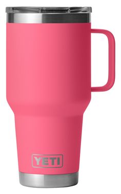 the yeti travel mug is shown in pink