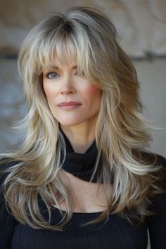 Embrace low maintenance long hair in 2024 with layers for shape and bangs for added personality.  Here are 49 trending ideas! 👆 Click for more ideas！ Long Layer Hairstyles, Layered Hair With Bangs, Blonde Hair Transformations, Shaggy Long Hair, Hair Color Options, Bangs With Medium Hair, Grey Hair Inspiration, Hairstyles For Layered Hair, Long Hair With Bangs