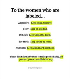 a poster with the words to the women who are labeled in yellow and black on it