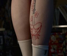 Minimalistic Leg Tattoo, Dark Red Tattoo, Motion Tattoo, Back Of Leg Tattoo, Words Tattoo, Back Of Leg Tattoos, Cuff Tattoo, Funky Tattoos, Beautiful Flower Tattoos