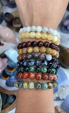 Handmade with stretchy cord and 8mm gemstone beads from Brazil & Bali Crystal Bracelet Ideas Aesthetic, Bali Bracelets, Looks Hippie