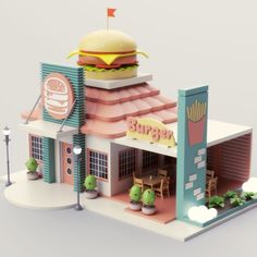 a paper model of a burger restaurant