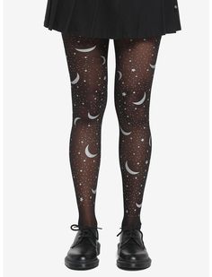 Black Celestial Foil Tights Galaxy Tights, Gothic Tights, Celestial Fashion, Star Tights, Halloween Tights, Celestial Design, Star Clothing, Goth Clothes, Harajuku Outfits