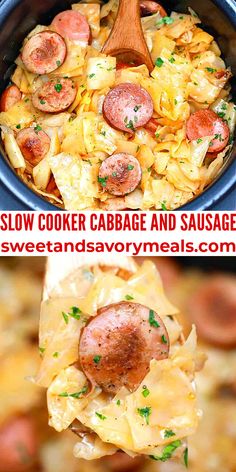 slow cooker cabbage and sausage stew is an easy side dish that's ready in less than 30 minutes