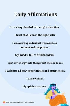 Image with list of daily affirmations Daily Affirmations For Kids, Positive Daily Affirmations, Monthly Quotes, Season Quotes, Affirmations For Kids, Boost Confidence