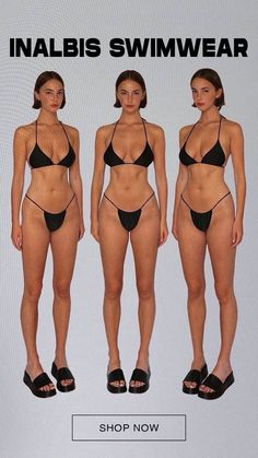 three women in bikinis standing next to each other with the caption nalbis swimwear shop now