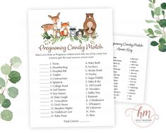 the printable baby shower game with woodland animals