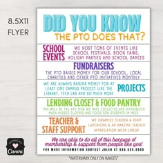 a poster that says did you know the pto does that? with colorful lettering