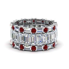 Wedding Bands Stacked, Emerald Cut Diamond Eternity Band, Emerald Cut Eternity Band, Wedding Rings Emerald Cut, Blue Wedding Rings, Ruby Wedding Band, Ruby Wedding Rings, Stacked Rings, Stacked Wedding Bands