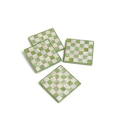 four green and white checkerboard coasters