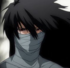 an anime character with black hair wearing a mask