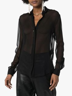 Sheer button-up shirt/Mesh Collared Shirt/Long Sleeve Blouse Black/Sheer silk shirt/Dropped shoulders Shirt For Women/Cocktail Party Shirt sheer button-up shirt Simply sheer. Whether you wear this black silk sheer button-up shirt from over a vest or even as it is. You are bound to get some jealous looks. Featuring a pointed collar, a front button fastening, long sleeves, a sheer construction and button cuffs. XS----BUST:- 32, WAIST:-24, HIP:-34 S----BUST:- 34, WAIST:-26, HIP:-36 M----BUST:- 36, Sheer Button-up Blouse, Summer Sheer Sleeves Button-up Blouse, Summer Button-up Top With Sheer Sleeves, Sheer Button-up Chic Blouse, Chic Sheer Button-up Blouse, Chic Sheer Button-up Tops, Sheer Long Sleeve Office Top, Sheer Long Sleeve Shirt For Work, Sheer Fitted Button-up Shirt