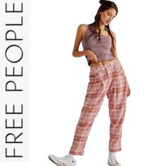 Perfect In Plaid These Timeless Trousers Are Featured In A Classic High Rise With A Tapered Leg Silhouette. Button Fly Closure Elastic Waist Slouchy Relaxed Fit Cropped At Natural Ankle Plaid Print 100% Cotton New Without Tags Casual Pink Bottoms For Fall, Fitted Pink Cargo Pants, Casual Fitted Pink Bottoms, Fitted Casual Pink Bottoms, Fitted Pink Casual Bottoms, Pink Relaxed Fit Pants For Fall, Relaxed Fit Pink Pants For Fall, Pink High Waist Relaxed Fit Bottoms, High Waist Pink Bottoms With Relaxed Fit