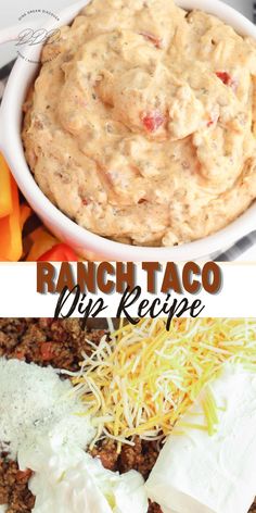 ranch taco dip recipe in a white bowl