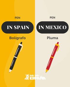 two different types of pens with the words in spanish and mexican writing on one side