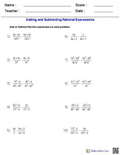 the worksheet for adding and subtracting fraction expressions with numbers in each expression