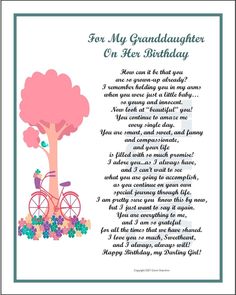 a card with an image of a tree and a bicycle on it, saying for my granddaughter