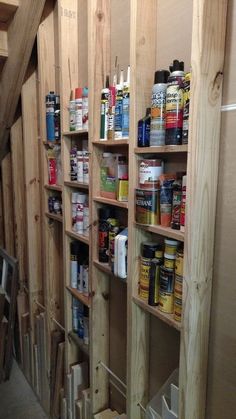 the shelves are made out of wooden boards